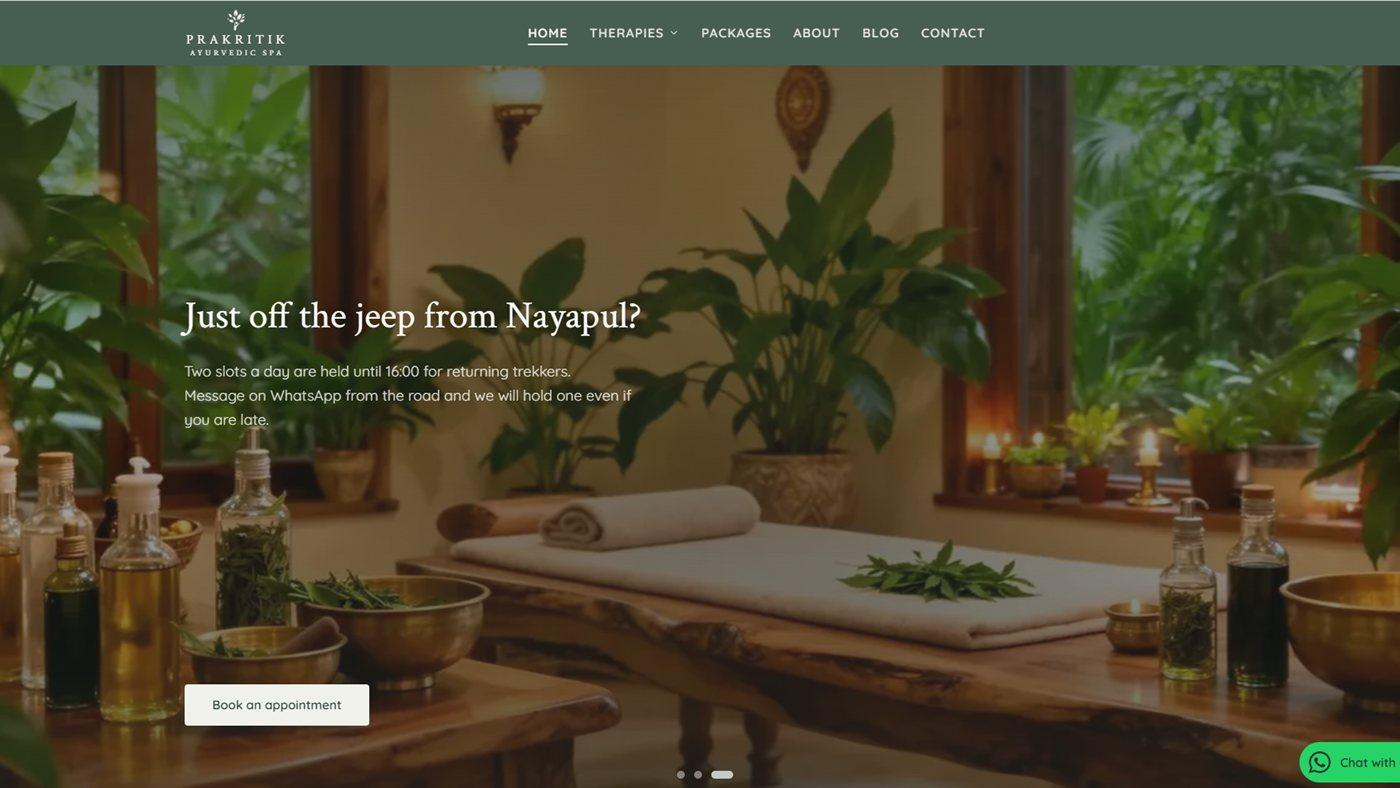Prakritik Ayurveda Spa interface screenshot